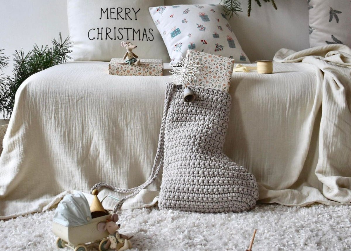 Large Crochet Christmas Stocking | OATMEAL - Zuri House