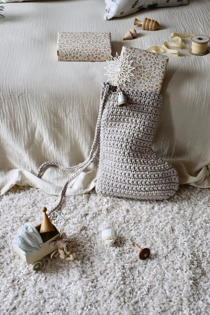 Large Crochet Christmas Stocking | OATMEAL - Zuri House