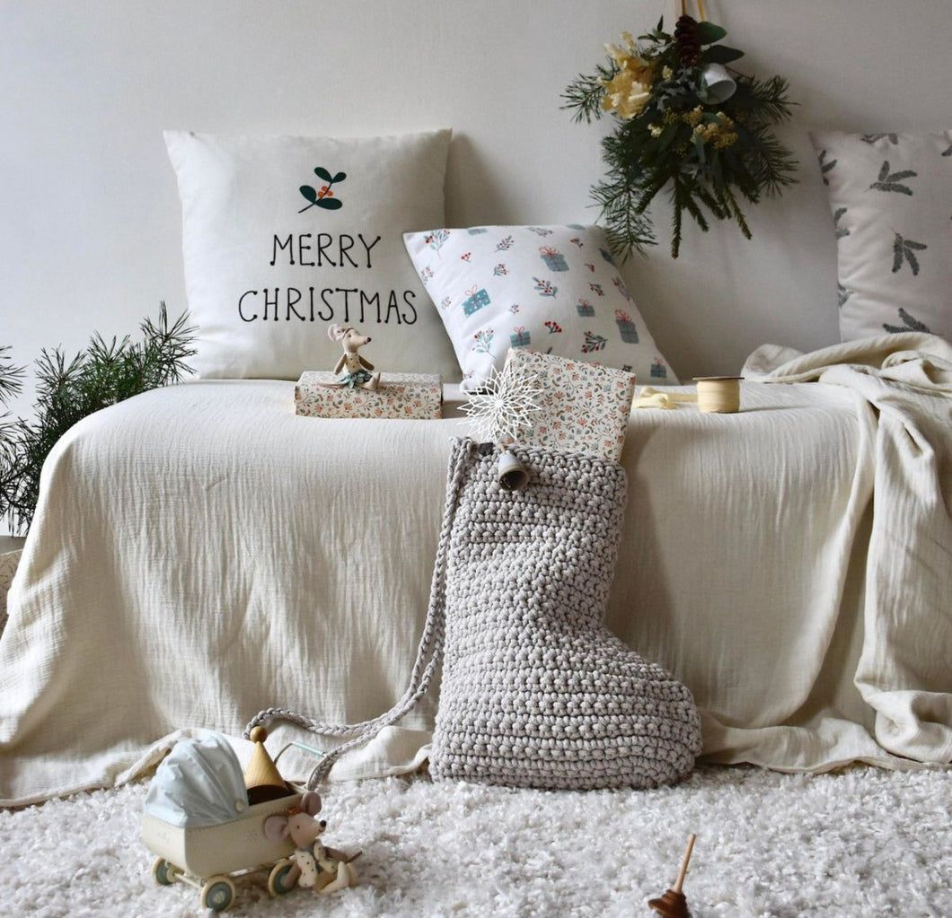 Large Crochet Christmas Stocking | OATMEAL - Zuri House