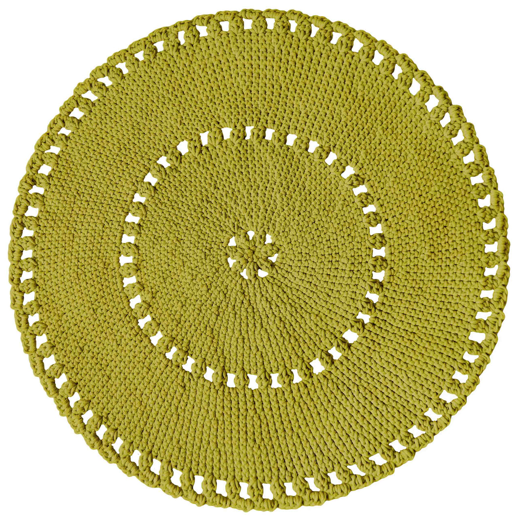 gold kiwi green round boho rug