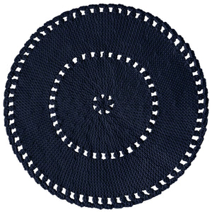 navy blue crochet round cotton rug
