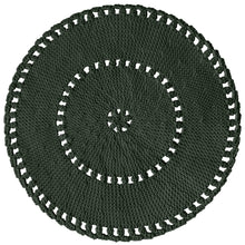 olive green round hand crochet boho rug