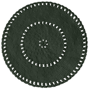olive green round hand crochet boho rug