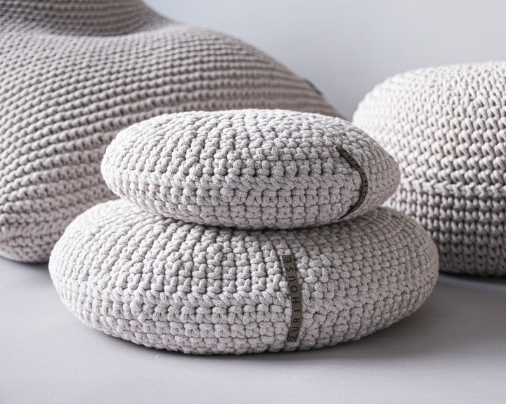 Crochet round cushion | OATMEAL - Zuri HouseAll Products,Cushions,SHOP