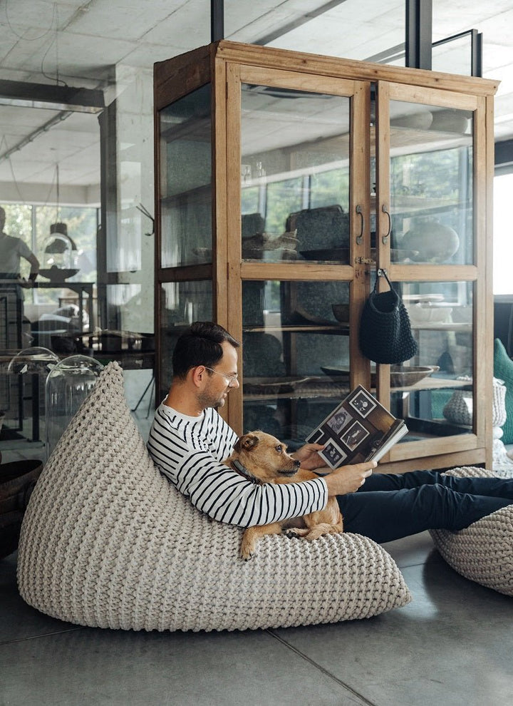 Chunky knitted bean bag | OATMEAL - Zuri House