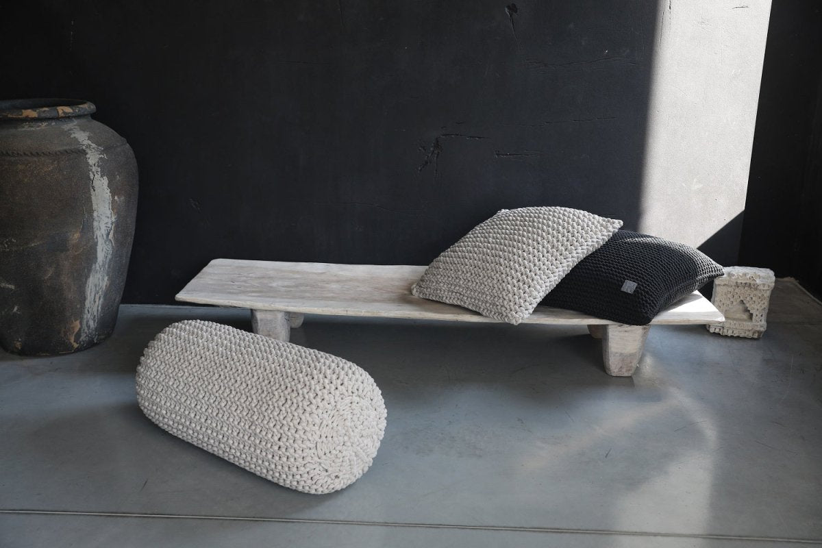 Chunky knitted bolster footrest | OATMEAL - Zuri House