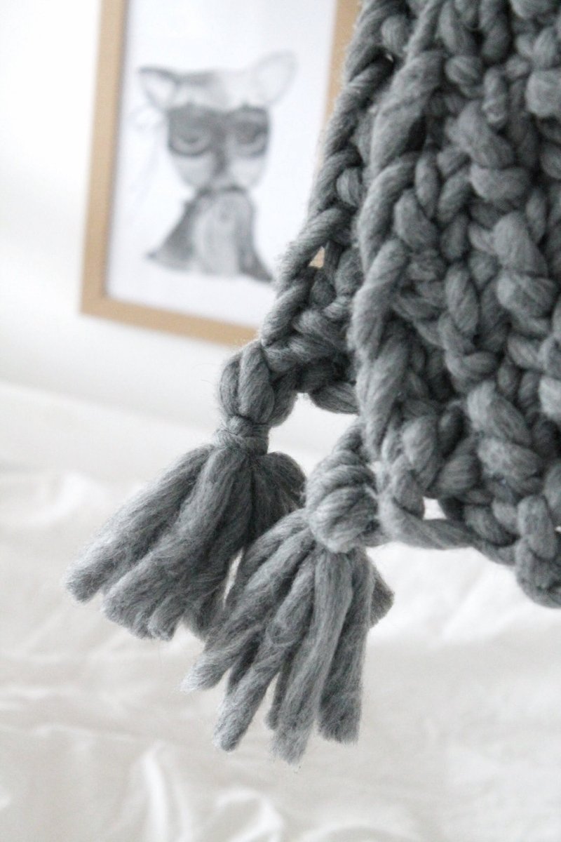 Chunky Merino Wool Blanket 75x100cm GREY MELANGE - Zuri House
