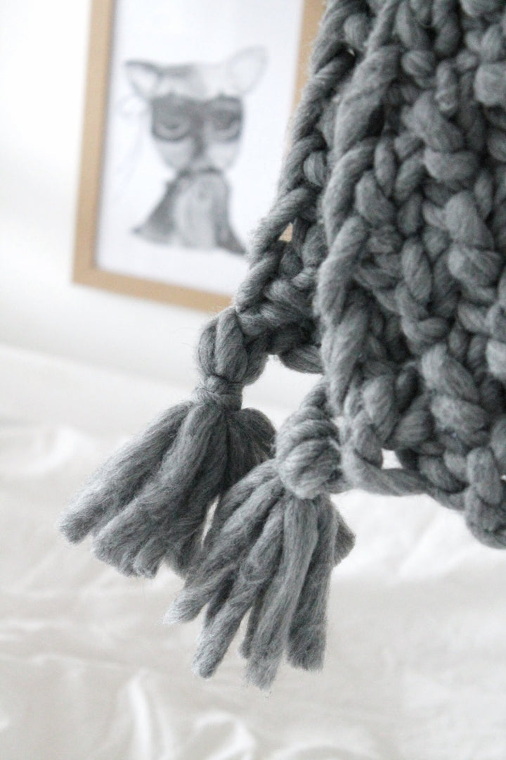 Chunky Merino Wool Blanket 75x100cm GREY MELANGE - Zuri House