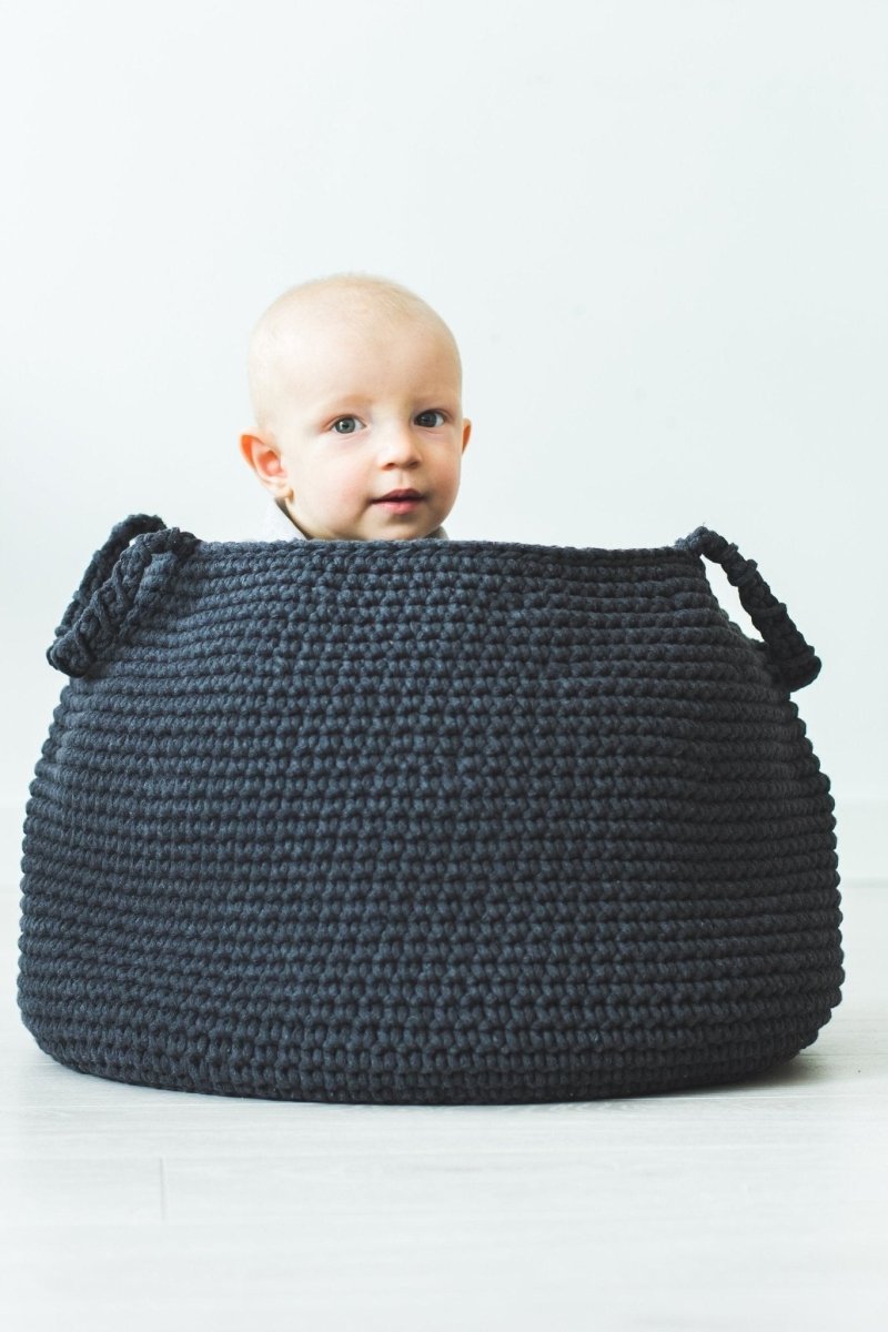 Crochet basket, size XL | CHARCOAL - Zuri House