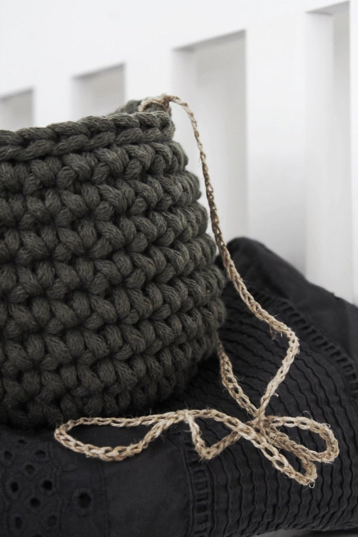 Crochet hanging basket, Small | OLIVE GREEN - Zuri House