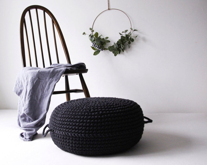 Crochet ottoman | CHARCOAL - Zuri House