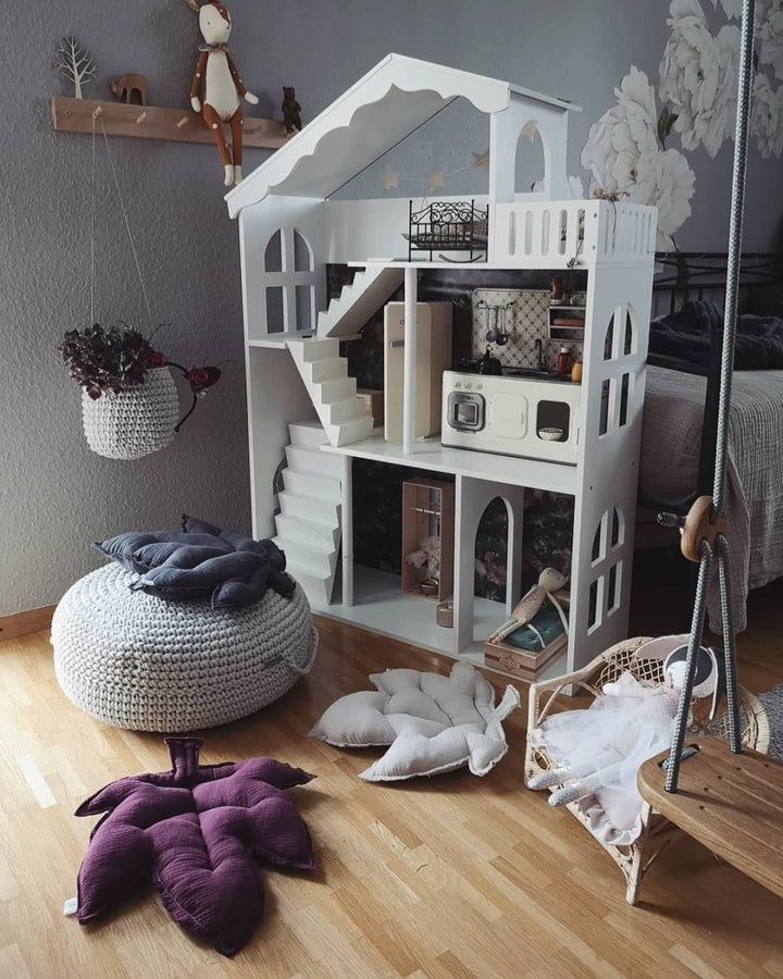 Crochet ottoman | LIGHT GREY - Zuri House