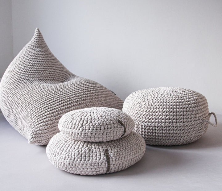 Crochet ottoman | OATMEAL - Zuri House