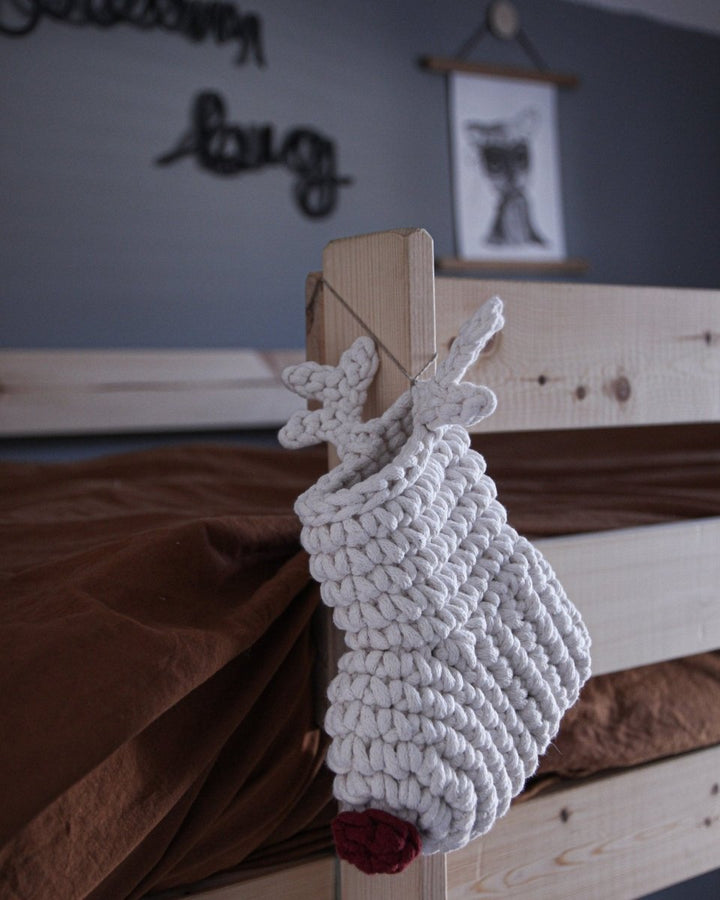Crochet Reindeer Stocking IVORY & RED NOSE - Zuri House