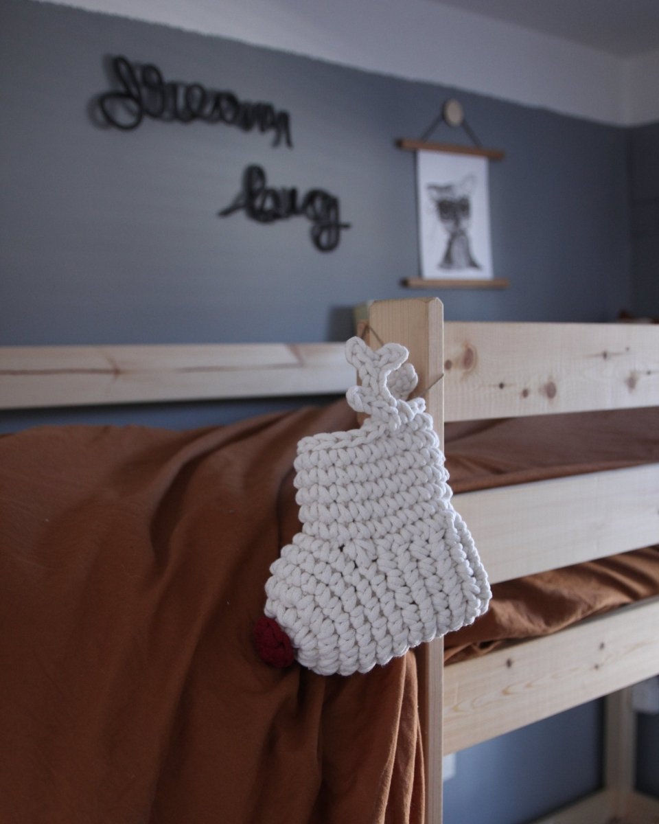 Crochet Reindeer Stocking IVORY & RED NOSE - Zuri House