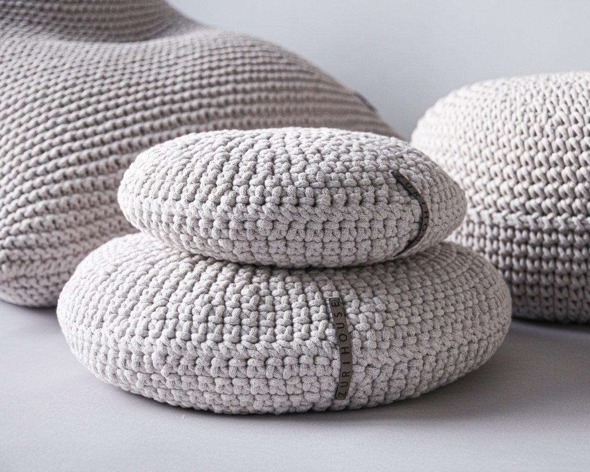 Crochet round cushion | OATMEAL - Zuri House