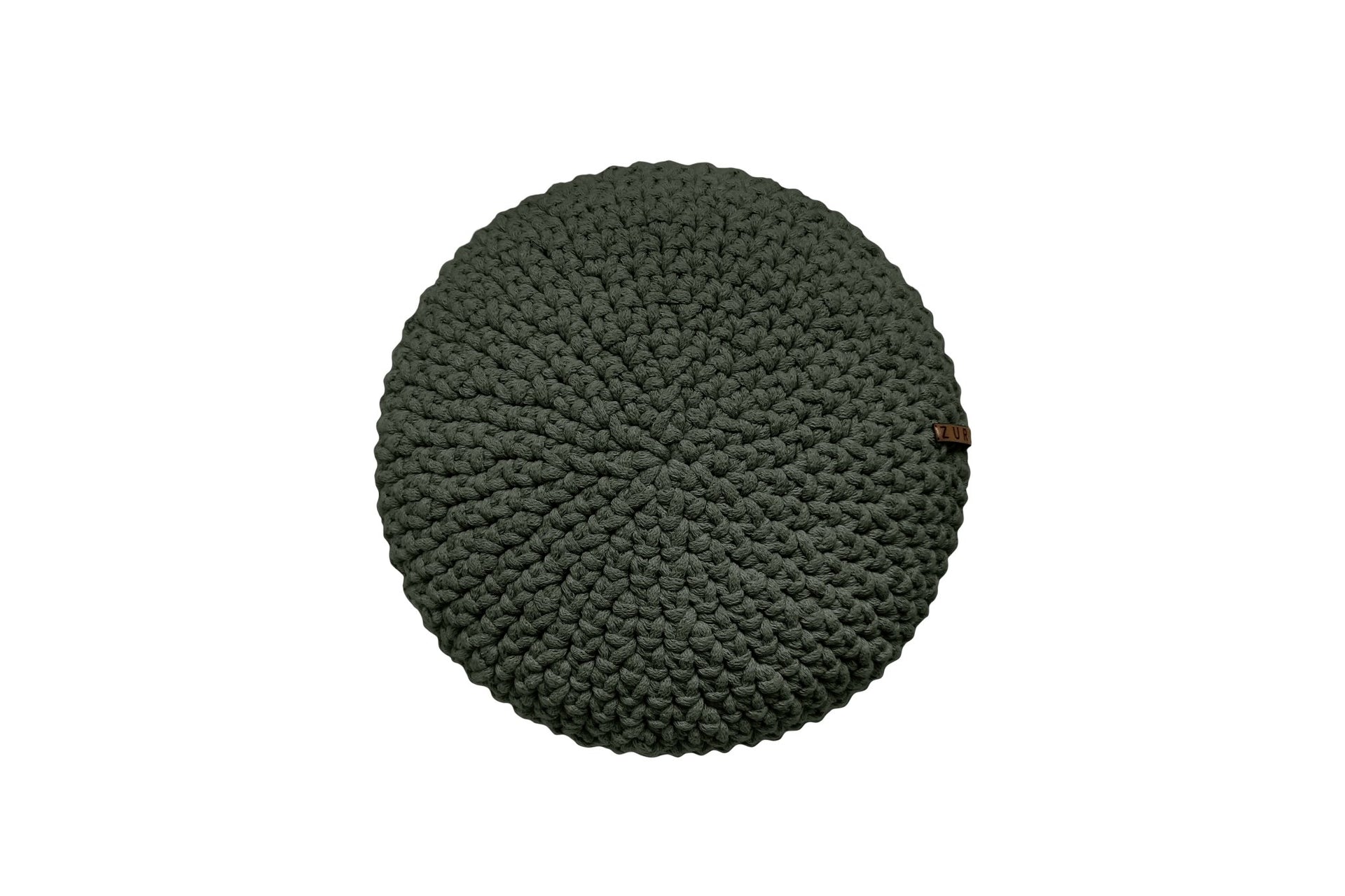 Crochet round cushion OLIVE GREEN - Zuri House