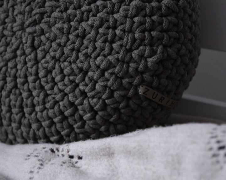 Crochet round cushion | OLIVE GREEN - Zuri House