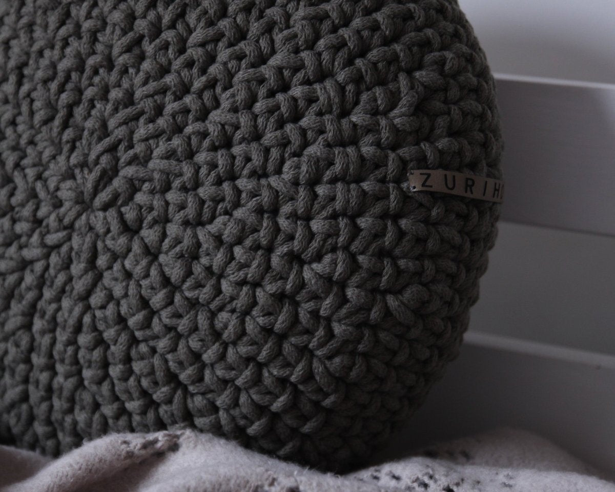 Crochet round cushion | OLIVE GREEN - Zuri House