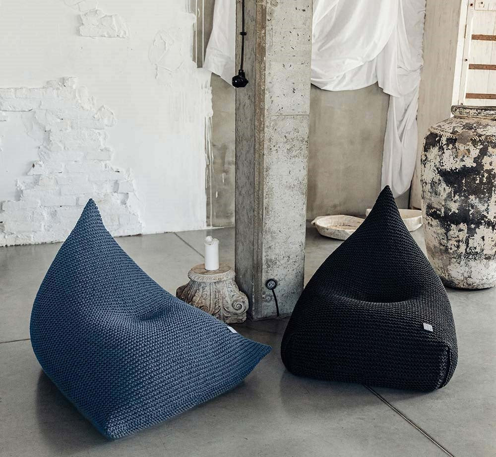 Textured denim cotton knit bean bag with soft, natural curves
