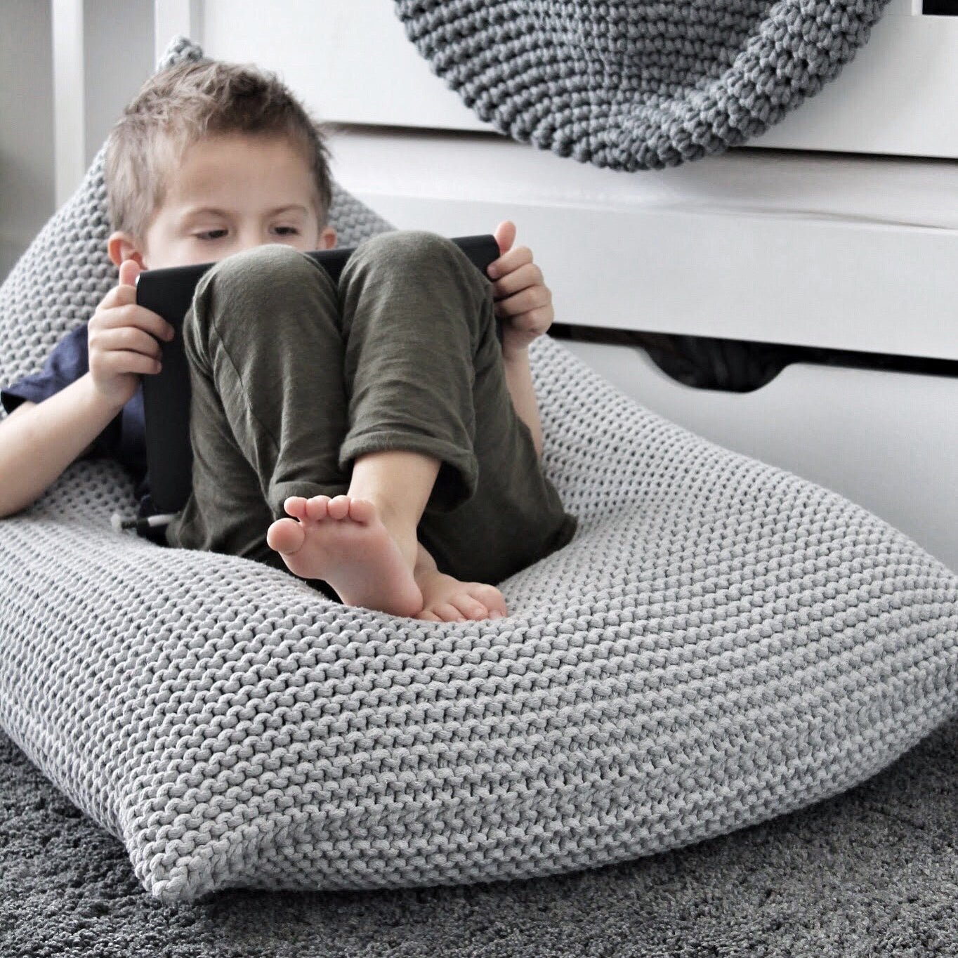 Knitted bean bag LIGHT GREY - Zuri House