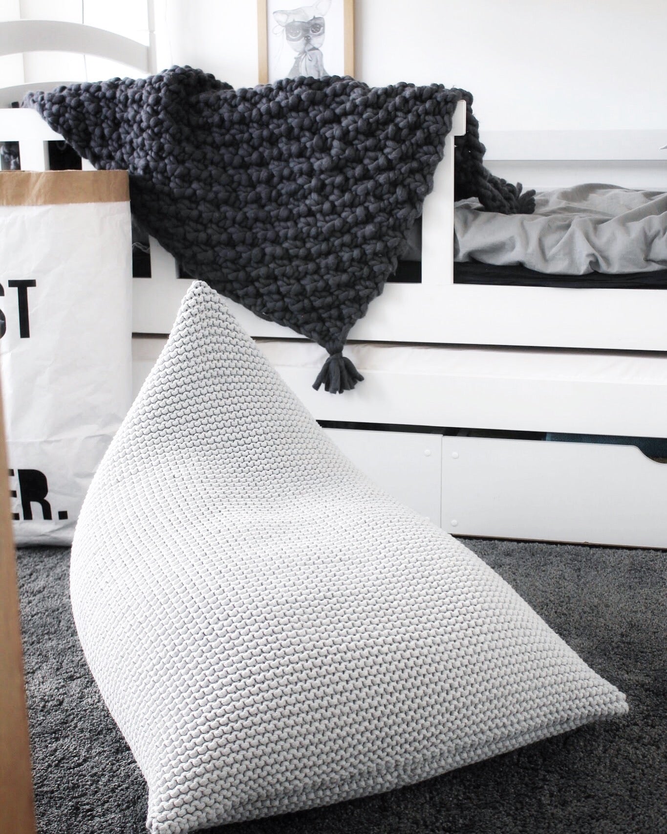Knitted bean bag LIGHT GREY - Zuri House