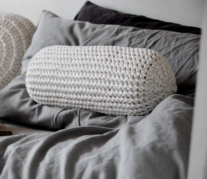 Knitted bolster cushion | IVORY - Zuri House