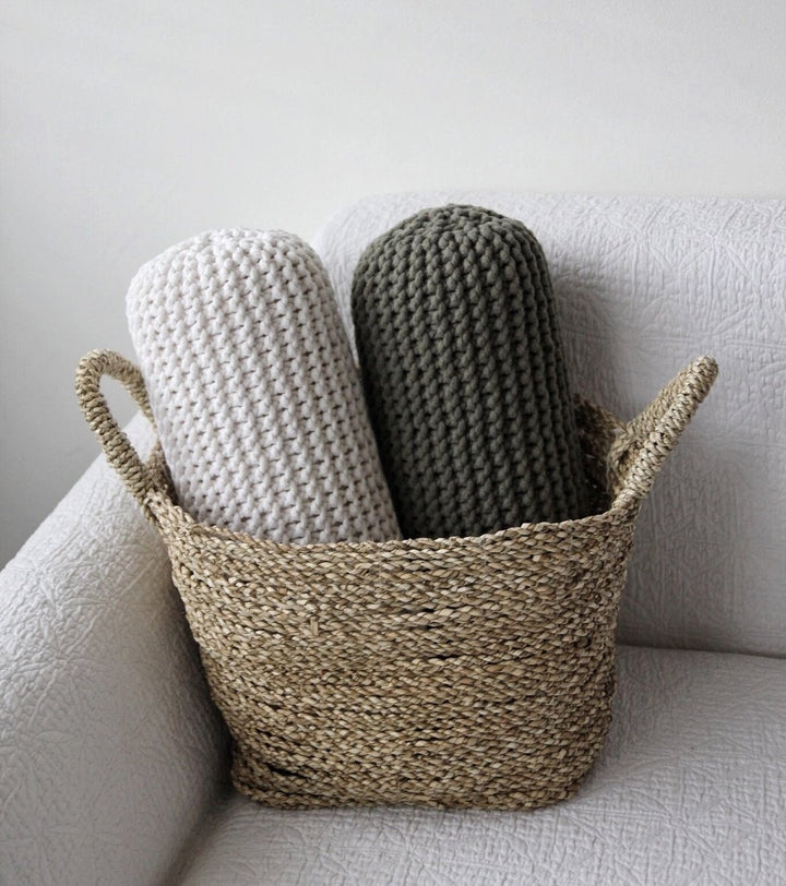 Knitted bolster cushion | OLIVE GREEN - Zuri House