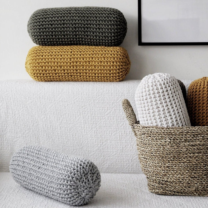 Knitted bolster cushion | OLIVE GREEN - Zuri House