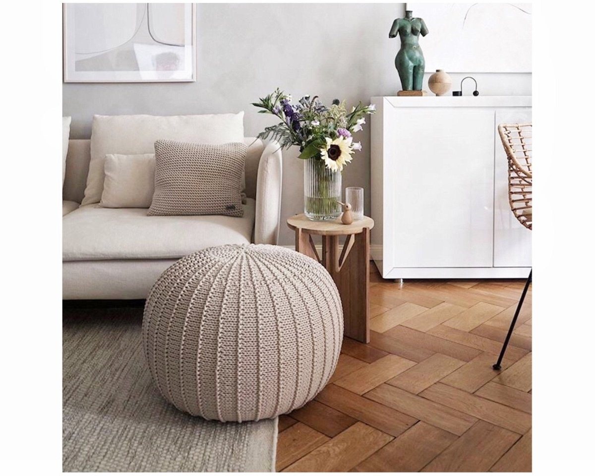 Knitted pouffe | BEIGE - Zuri House