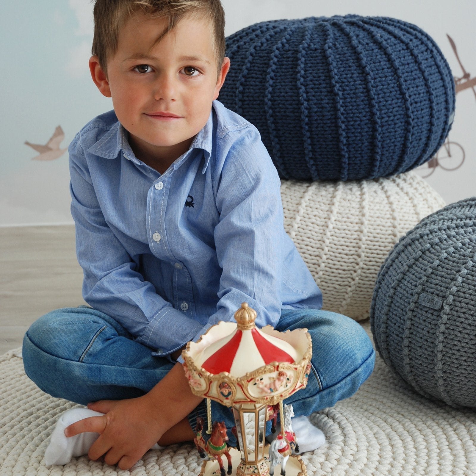 Knitted pouffe DENIM BLUE - Zuri House