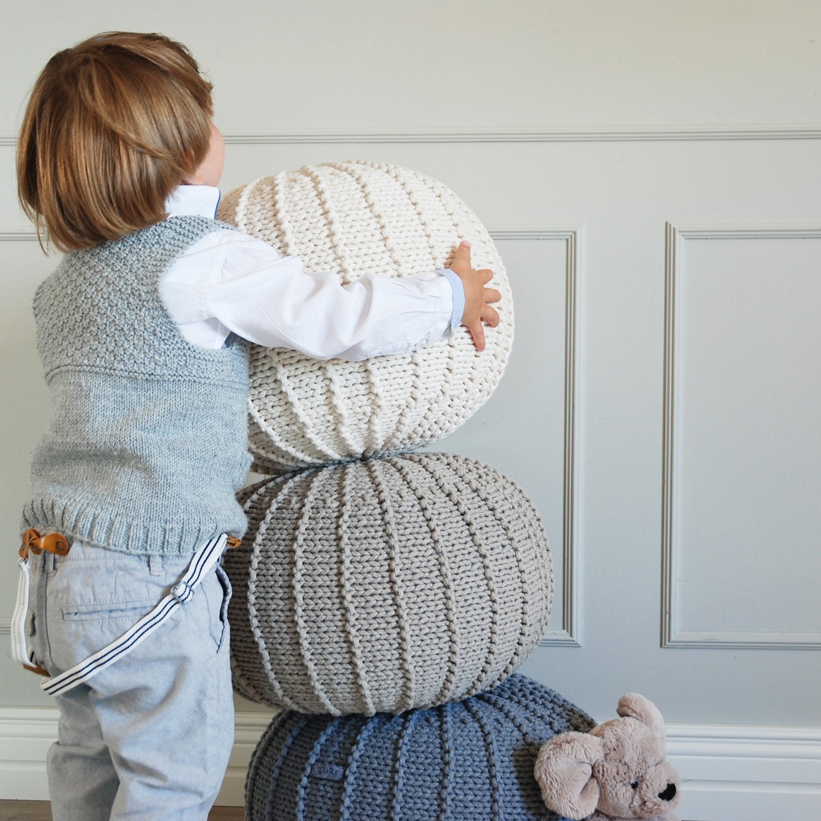 Close-up of ecru cotton knit texture