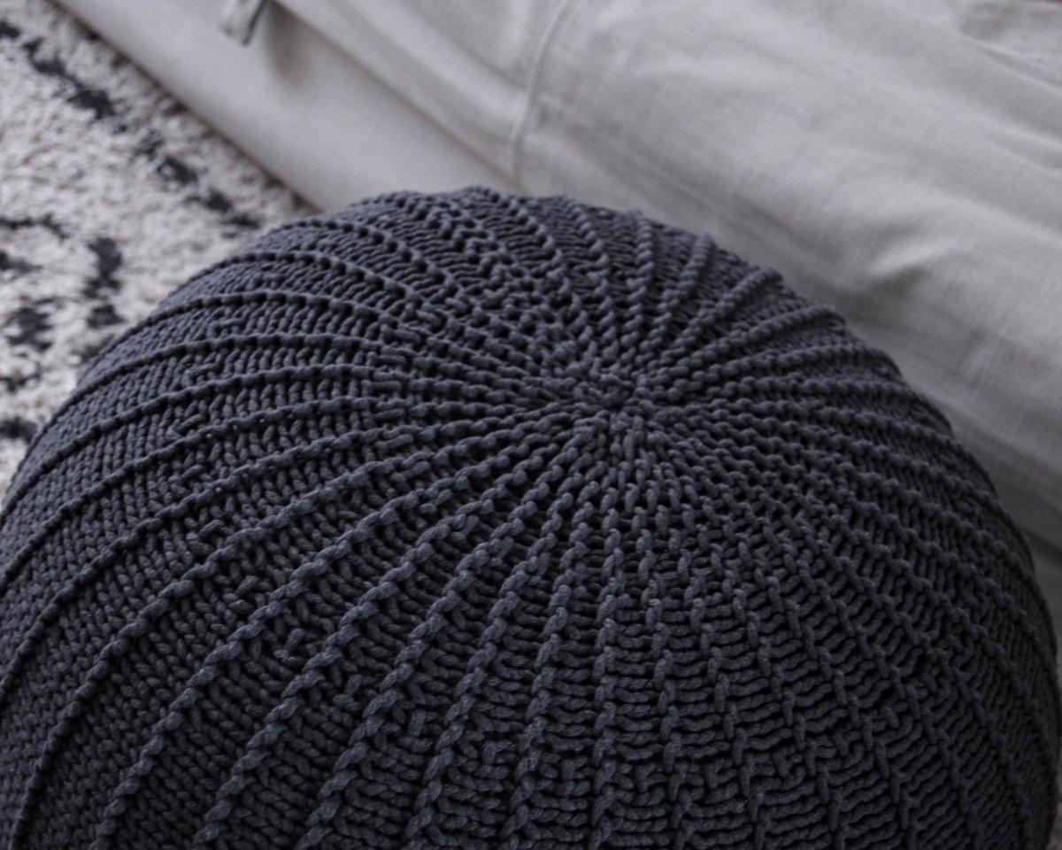 Knitted pouffe, Large | GRAPHITE - Zuri House