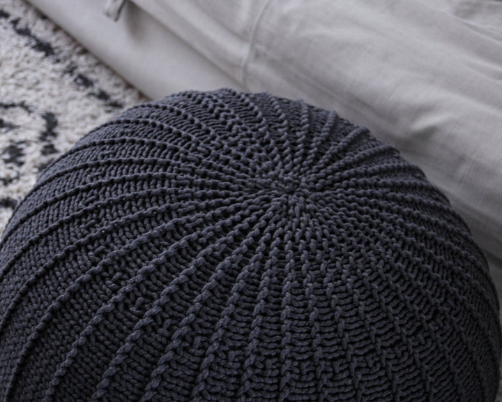 Knitted pouffe, Large | GRAPHITE - Zuri House
