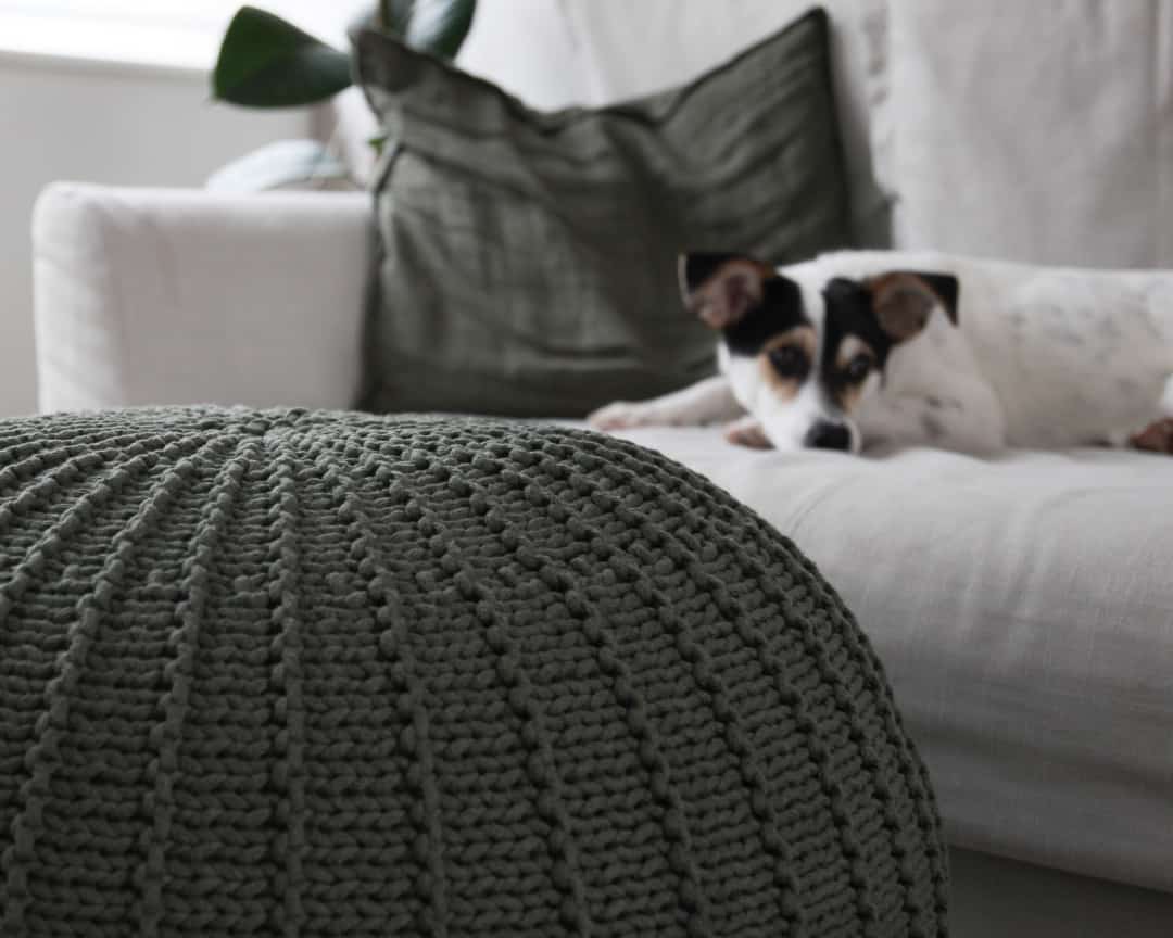 Knitted pouffe, Large | OLIVE GREEN - Zuri House
