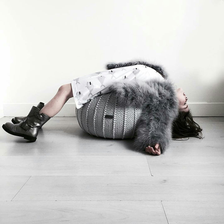 Knitted pouffe | LIGHT GREY - Zuri House