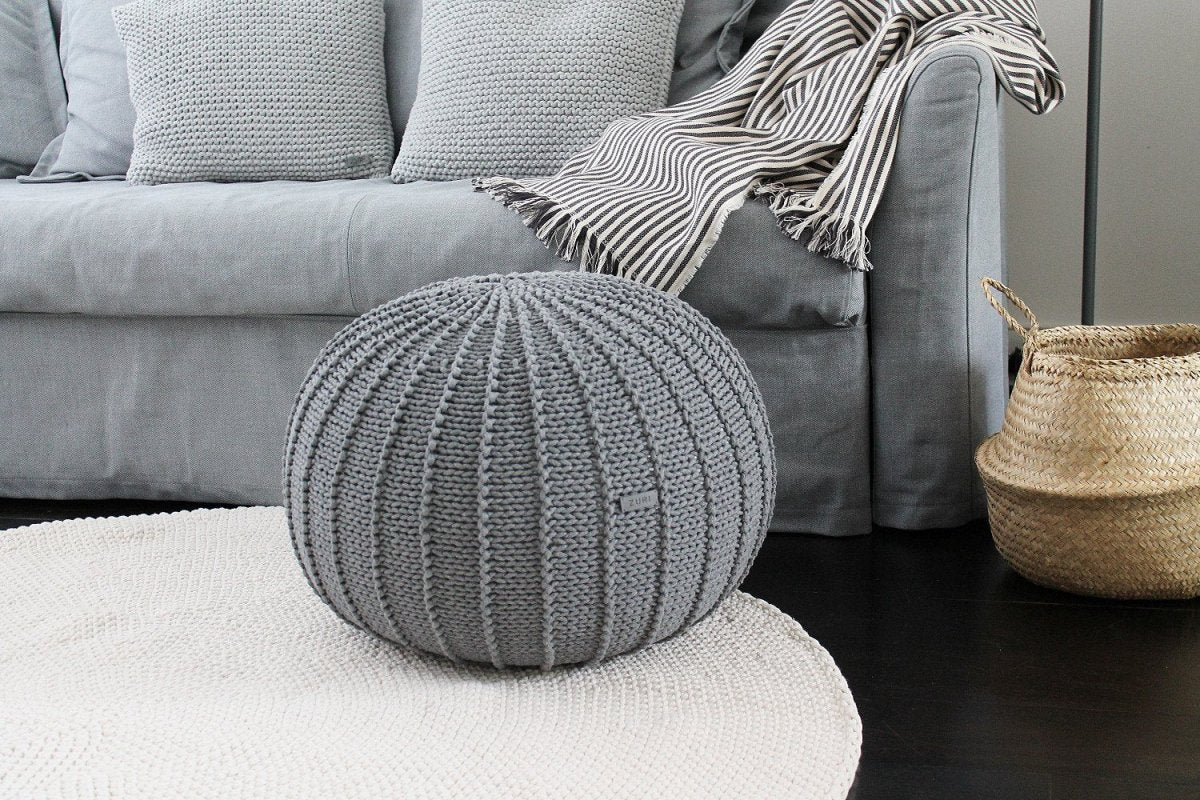 Knitted pouffe, Medium | DARK GREY - Zuri House
