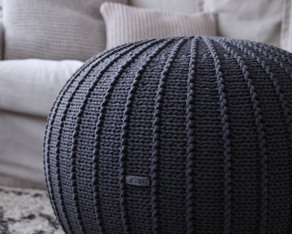 Knitted pouffe, Medium | GRAPHITE - Zuri House