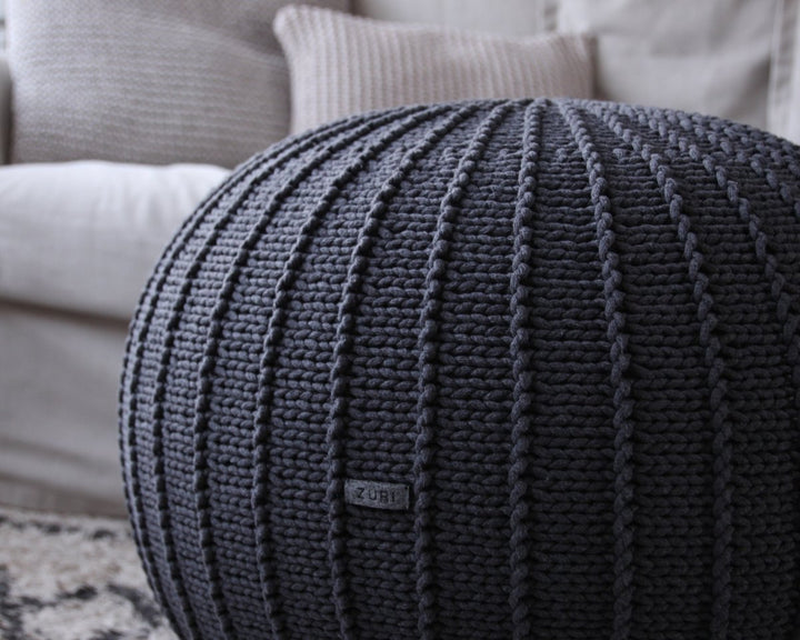 Knitted pouffe, Medium | GRAPHITE - Zuri House