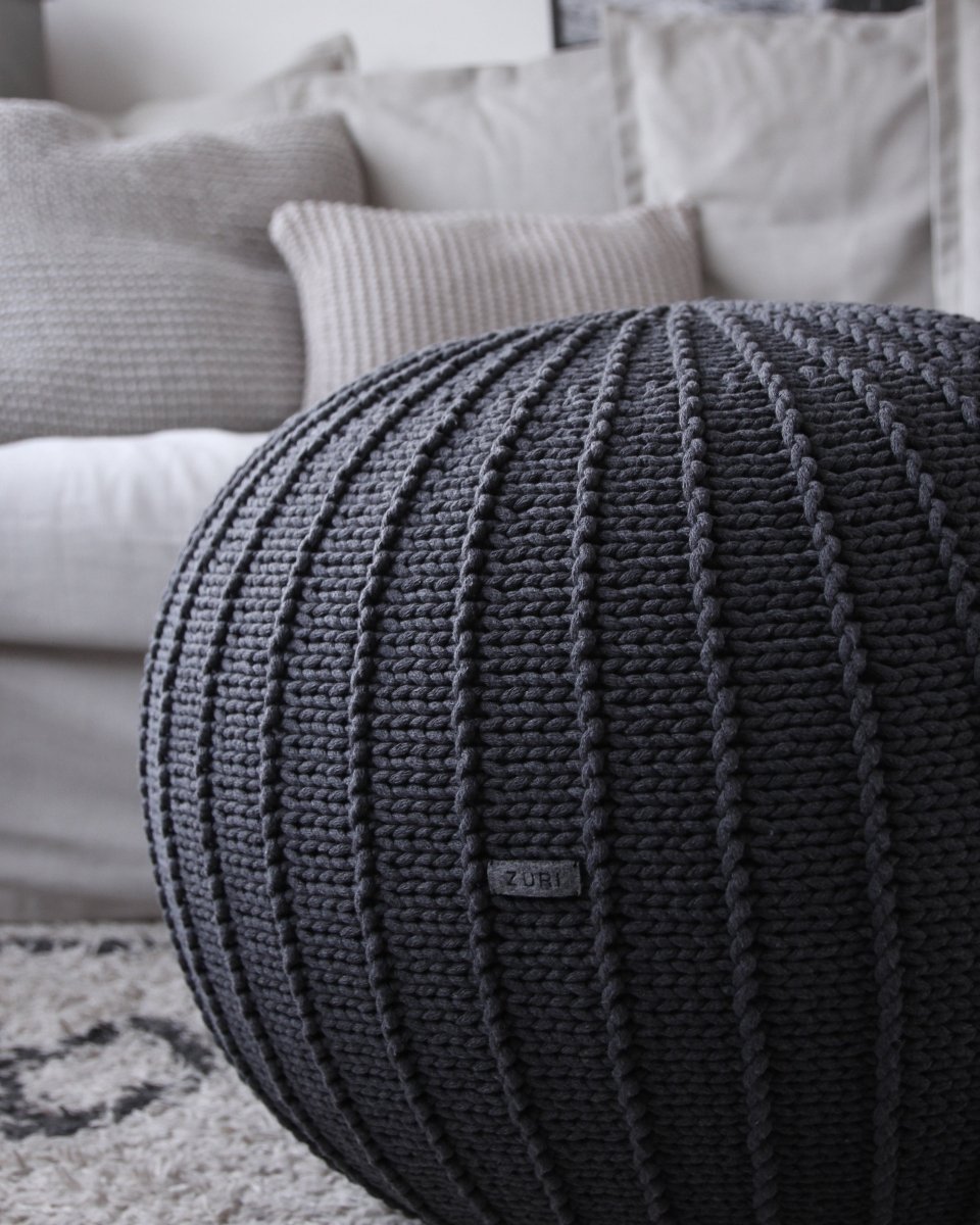 Knitted pouffe, Medium | GRAPHITE - Zuri House