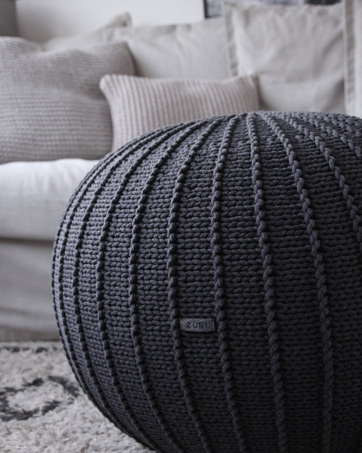 Knitted pouffe, Medium | GRAPHITE - Zuri House