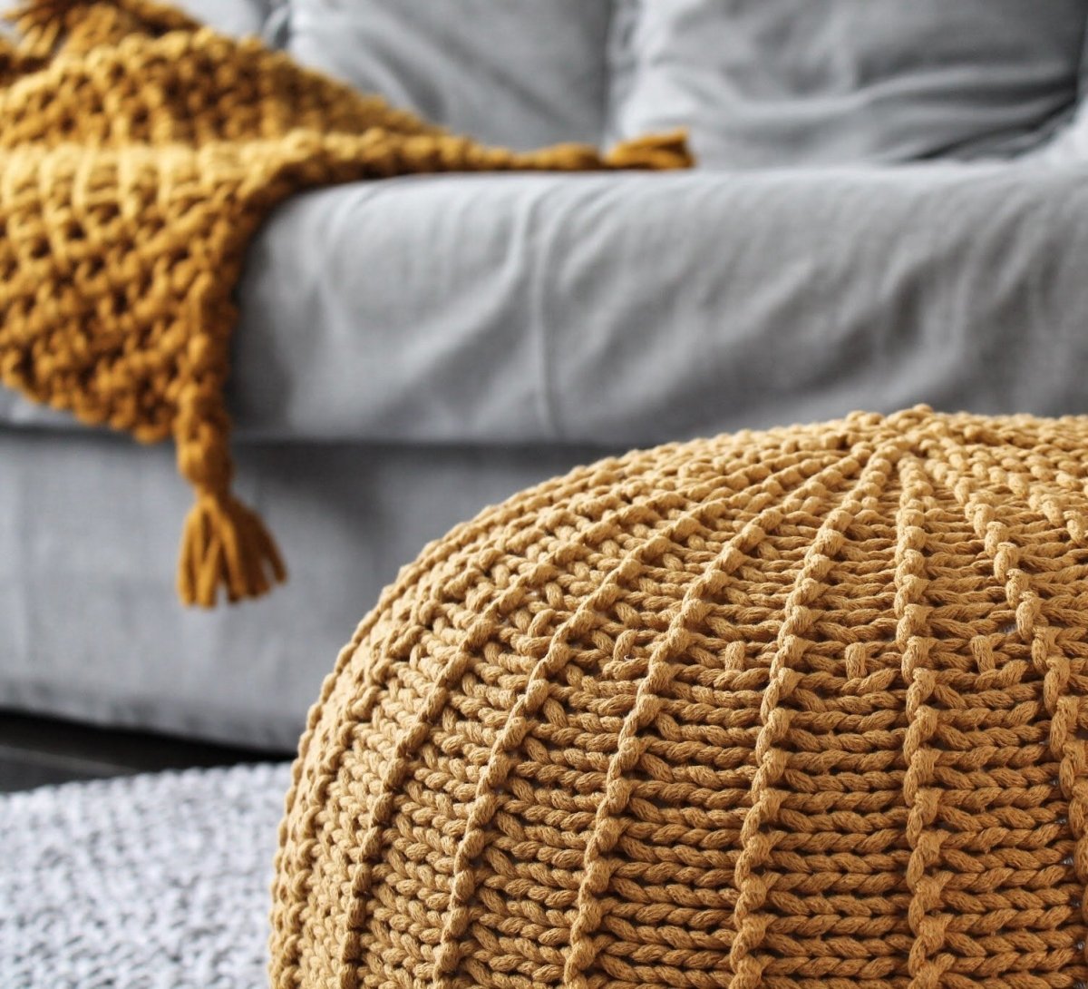 Knitted pouffe, Medium | MUSTARD - Zuri House