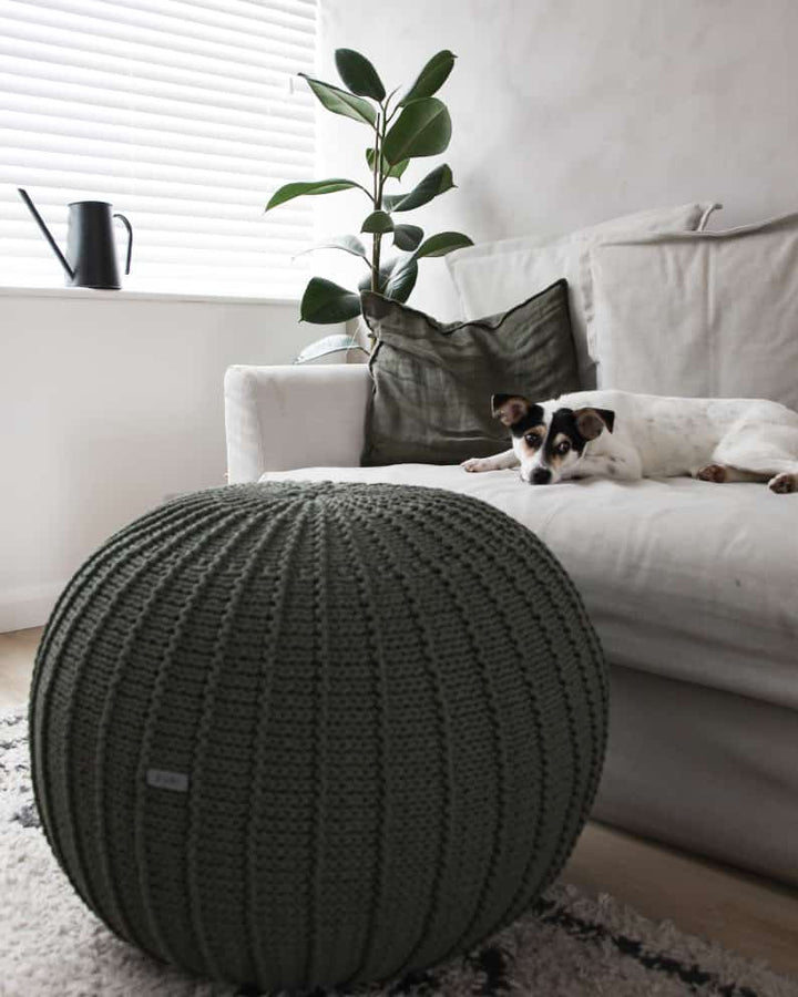 Knitted pouffe | OLIVE GREEN - Zuri House