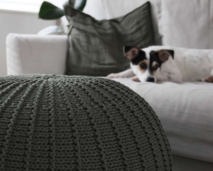 Knitted pouffe | OLIVE GREEN - Zuri House