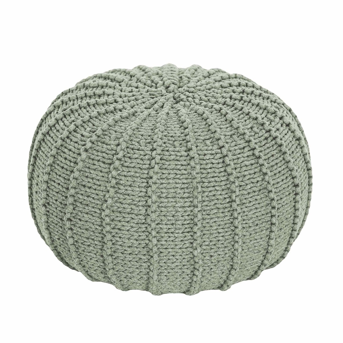 Light olive hand-knitted cotton pouffe