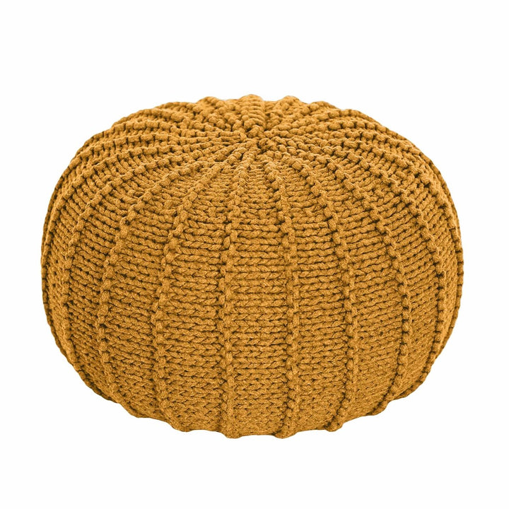 Mustard cotton pouffe, hand-knitted