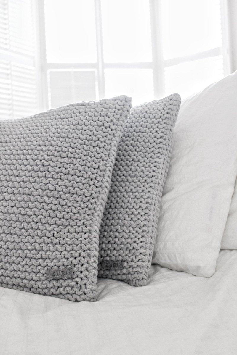 Knitted square cushion | LIGHT GREY | SET OF TWO 45x45cm - Zuri House