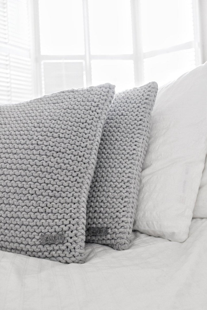 Knitted square cushion | LIGHT GREY | SET OF TWO 45x45cm - Zuri House