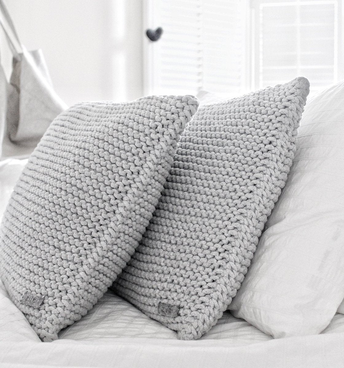 Knitted square cushion | LIGHT GREY | SET OF TWO 45x45cm - Zuri House