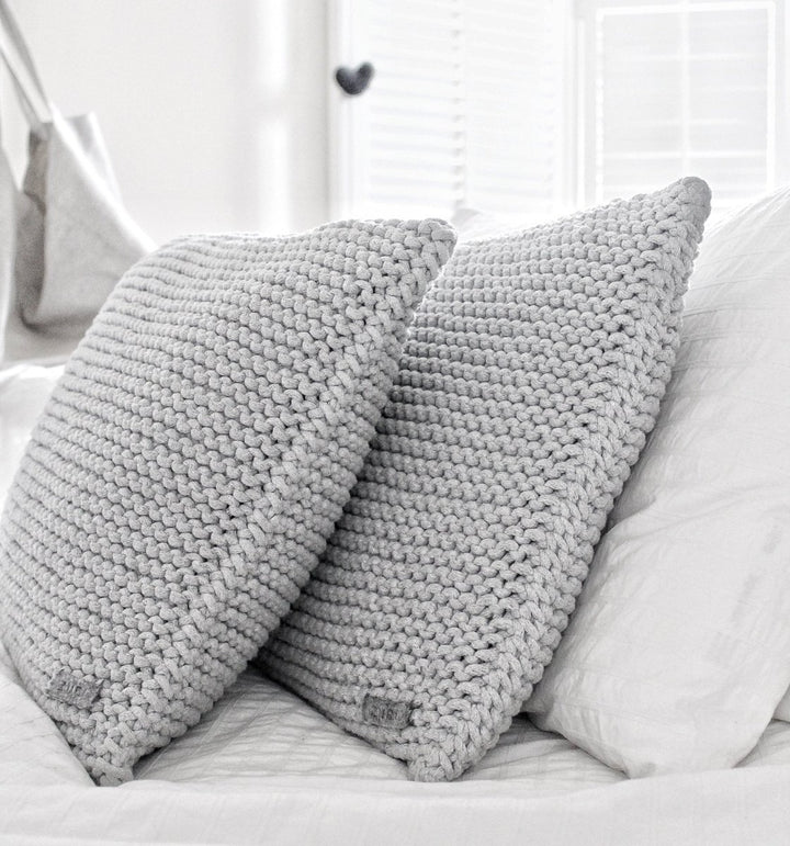 Knitted square cushion | LIGHT GREY | SET OF TWO 45x45cm - Zuri House